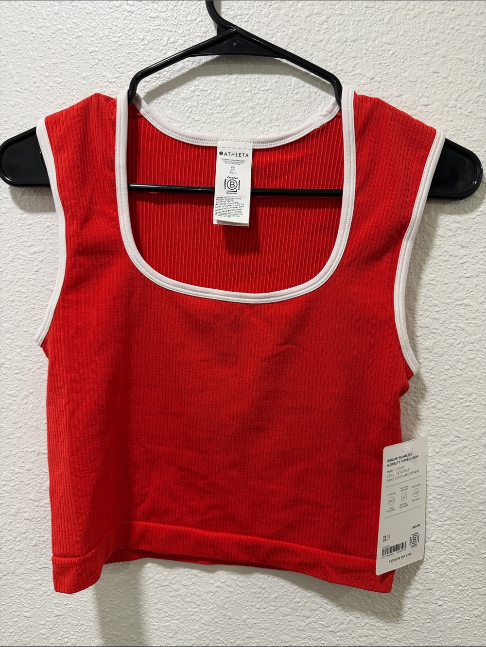 Athleta Red Ribbed Cropped Tank with White Trim